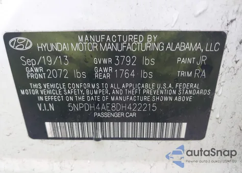 2013 Hyundai Elantra Gls из США, поврежденный, VIN 5NPDH4AE8DH422215